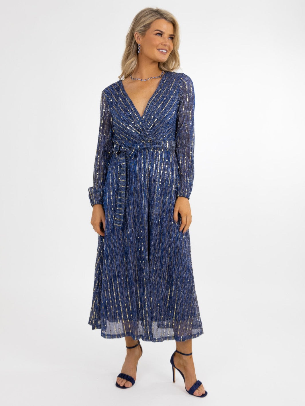 Kate & Pippa Kylie Midi Dress In Blue Sparkle-Nicola Ross