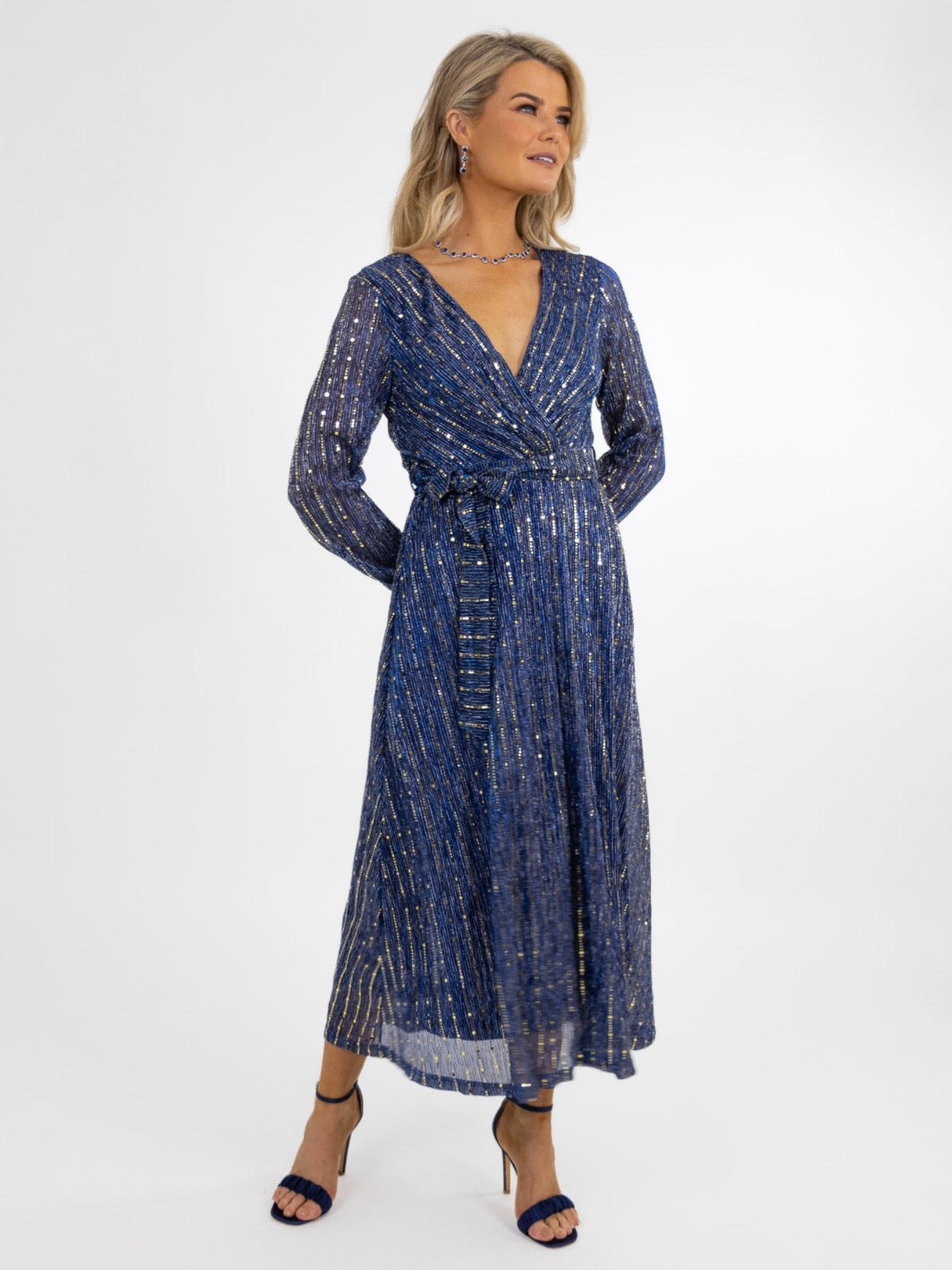 Kate & Pippa Kylie Midi Dress In Blue Sparkle-Nicola Ross