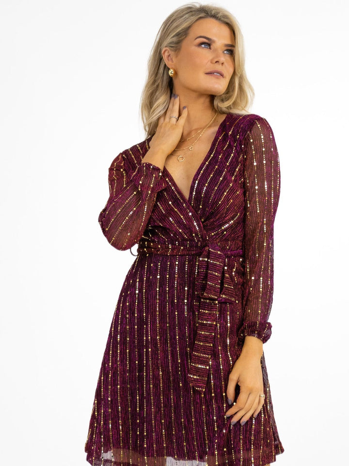 Kate & Pippa Kylie Mini Dress In Burgundy Sparkle-Nicola Ross