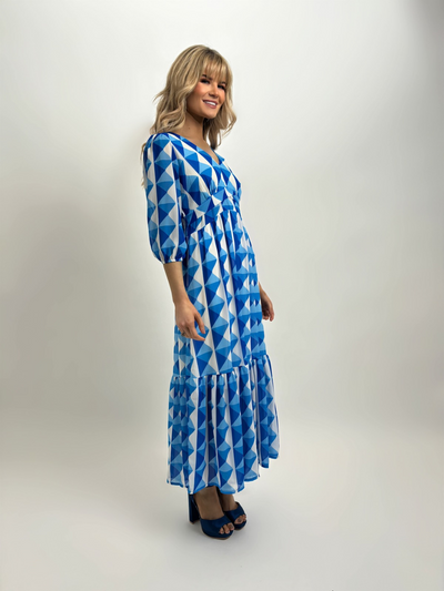 Kate & Pippa Lana Midi Dress In Blue Print