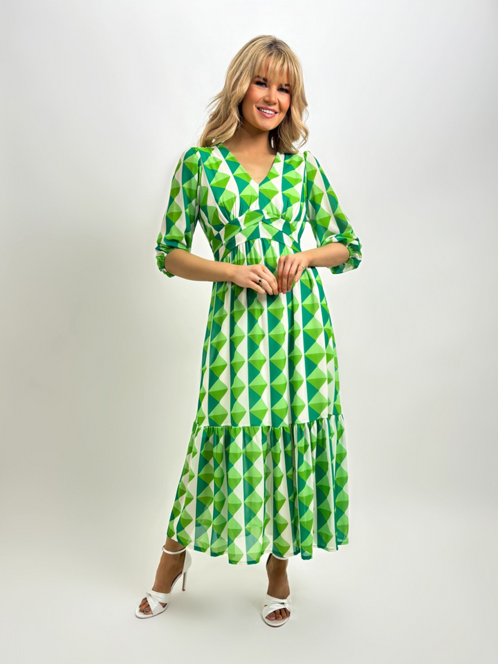 Kate & Pippa Lana Midi Dress In Green Print