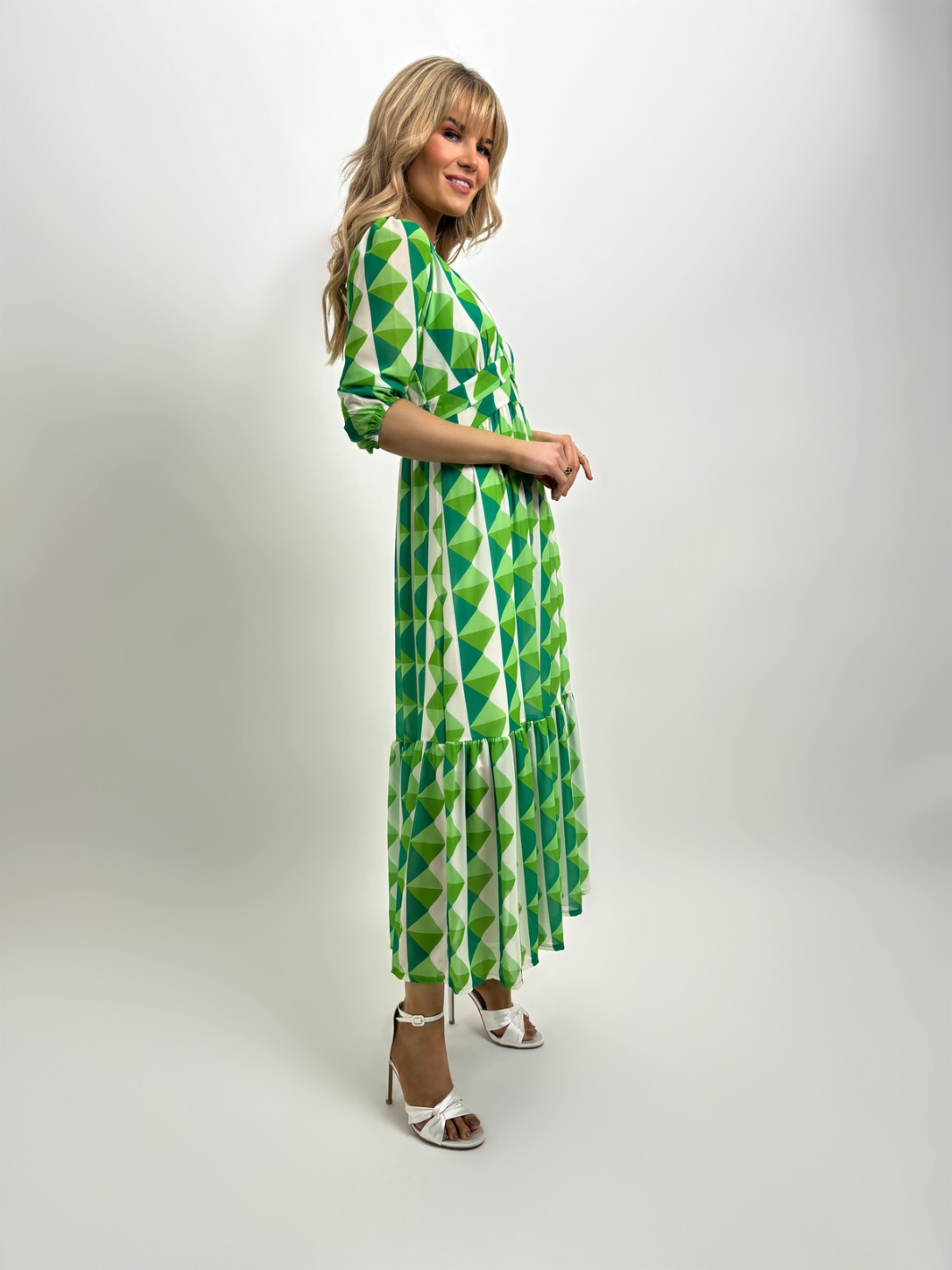 Kate & Pippa Lana Midi Dress In Green Print