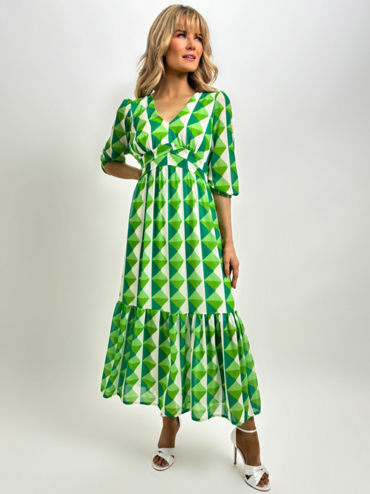 Kate & Pippa Lana Midi Dress In Green Print