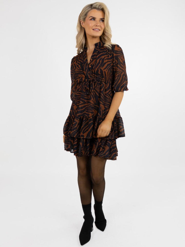 Kate & Pippa Latina Mini Dress In Black / Amber Print-Nicola Ross