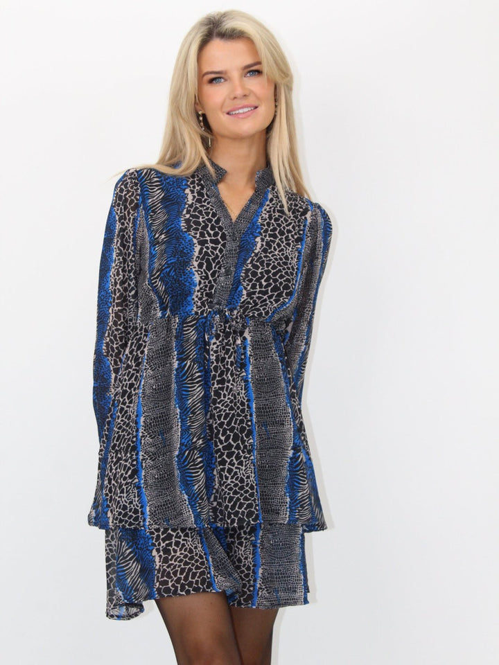 Kate & Pippa Latina Mini Dress In Blue Animal Print-Nicola Ross