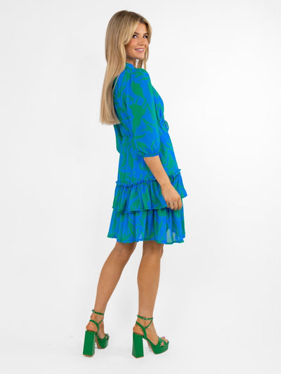 Kate & Pippa Latina Mini Dress In Blue / Green Print-Nicola Ross