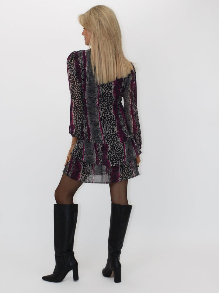Kate & Pippa Latina Mini Dress In Magenta Animal Print-Nicola Ross