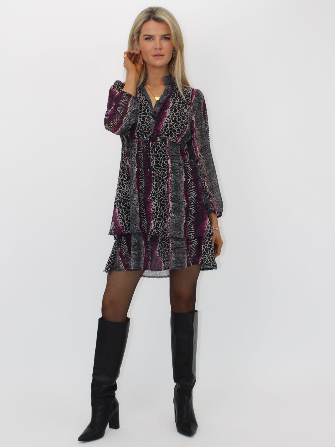Kate & Pippa Latina Mini Dress In Magenta Animal Print-Nicola Ross