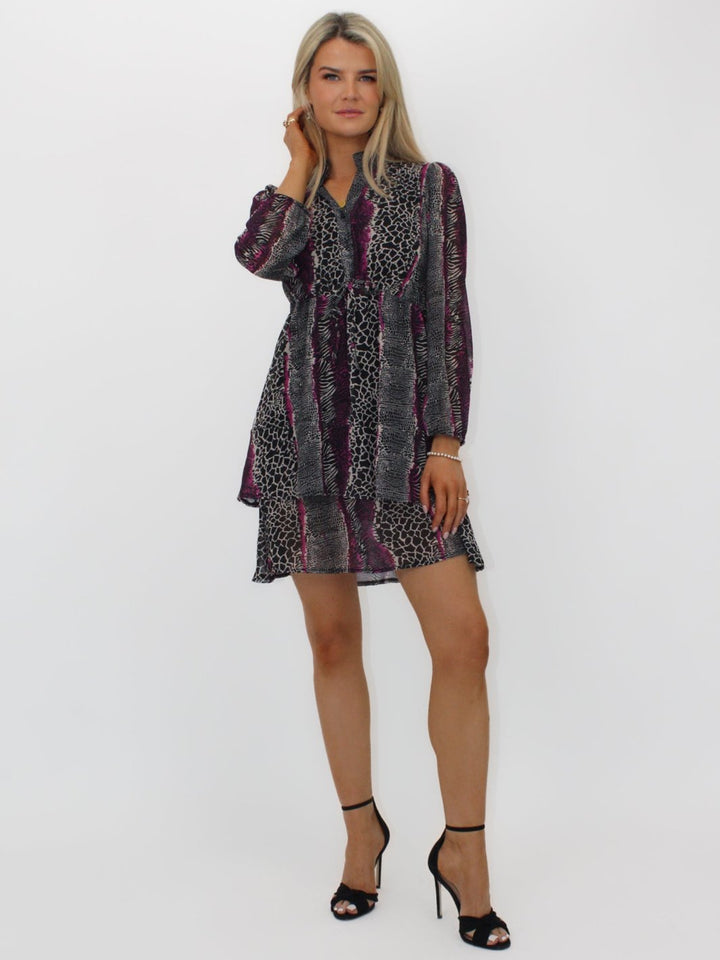 Kate & Pippa Latina Mini Dress In Magenta Animal Print-Nicola Ross