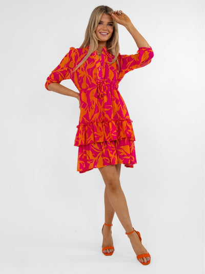 Kate & Pippa Latina Mini Dress In Pink / Orange Print-Nicola Ross