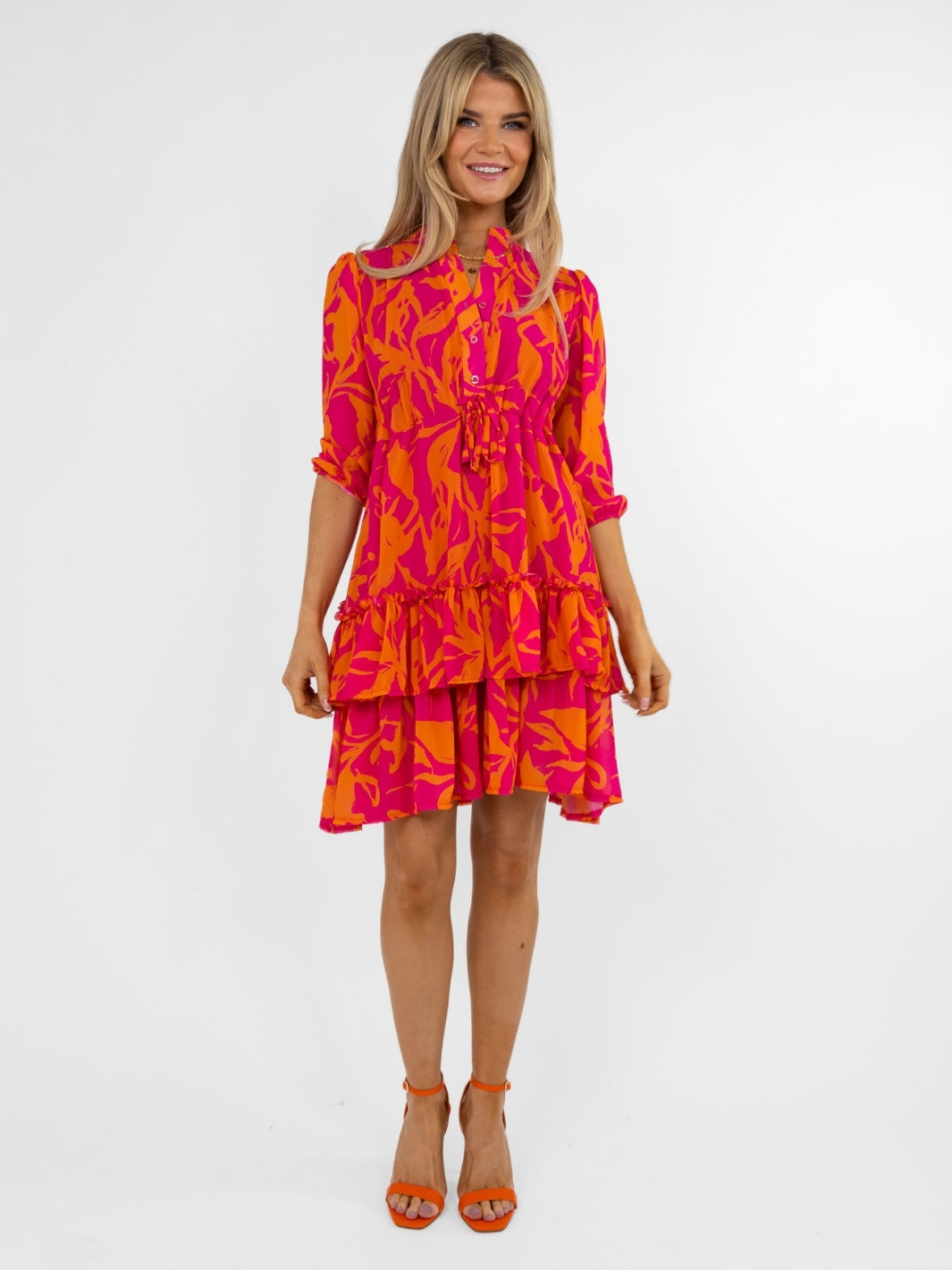Kate & Pippa Latina Mini Dress In Pink / Orange Print-Nicola Ross