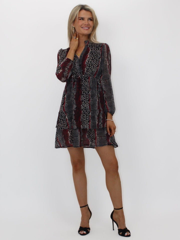 Kate & Pippa Latina Mini Dress In Red Animal Print-Nicola Ross
