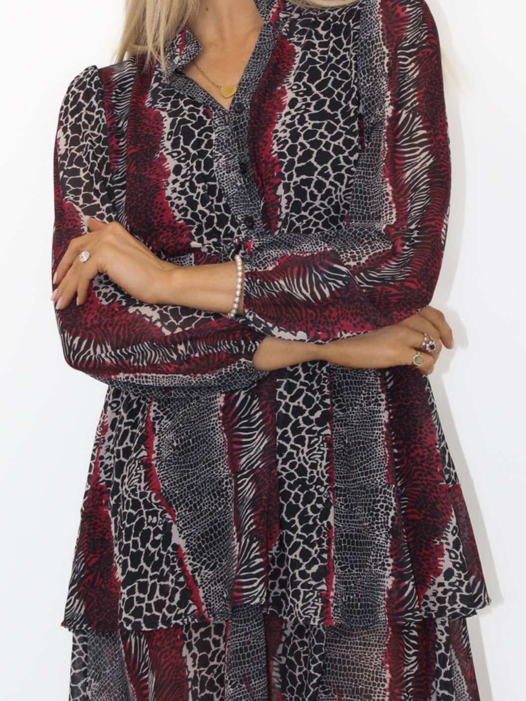 Kate & Pippa Latina Mini Dress In Red Animal Print-Nicola Ross