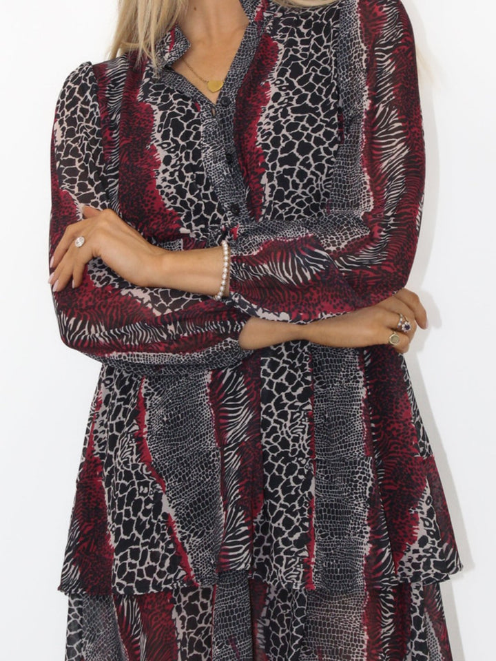 Kate & Pippa Latina Mini Dress In Red Animal Print-Nicola Ross