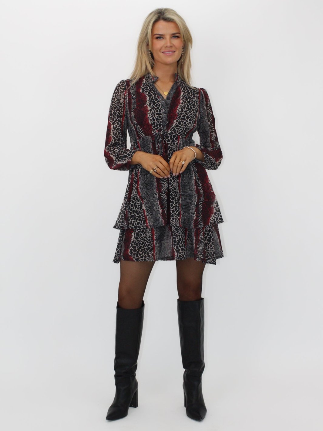 Kate & Pippa Latina Mini Dress In Red Animal Print-Nicola Ross