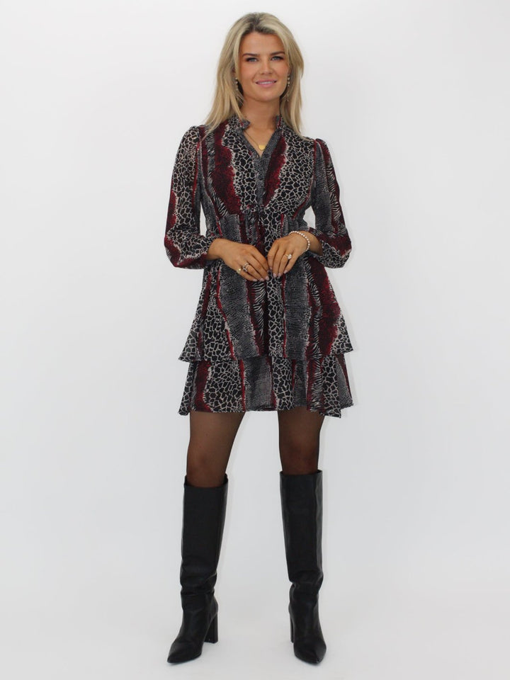 Kate & Pippa Latina Mini Dress In Red Animal Print-Nicola Ross