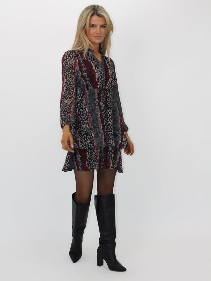 Kate & Pippa Latina Mini Dress In Red Animal Print-Nicola Ross