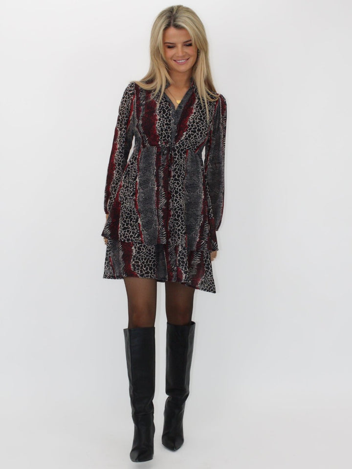 Kate & Pippa Latina Mini Dress In Red Animal Print-Nicola Ross