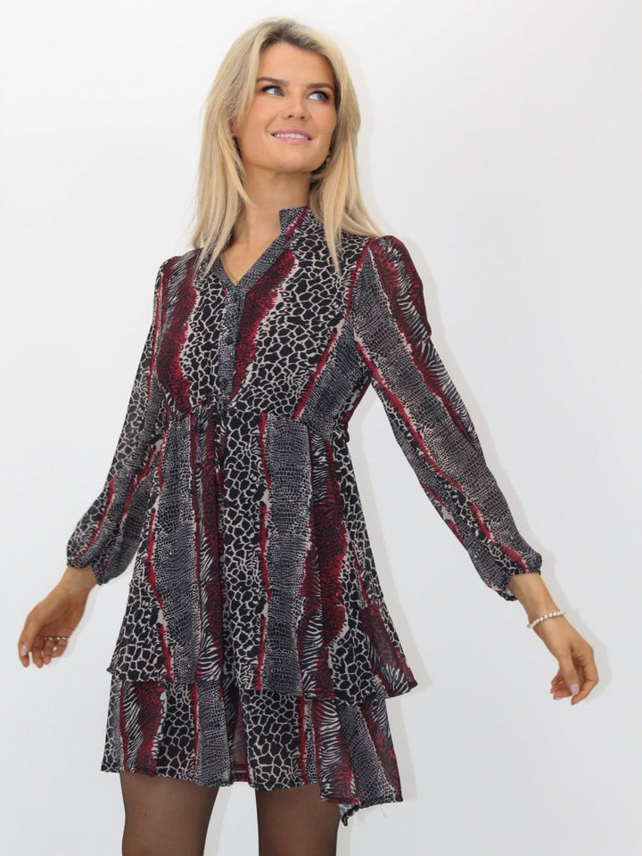 Kate & Pippa Latina Mini Dress In Red Animal Print-Nicola Ross