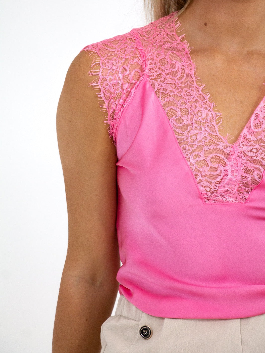 Kate & Pippa Lauren Lace Cami Top In Candy Pink-Nicola Ross