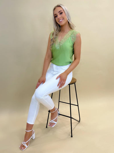 Kate & Pippa Lauren Lace Cami Top In Light Green-Nicola Ross