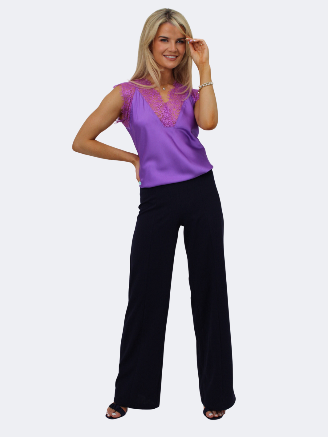 Kate & Pippa Lauren Lace Cami Top In Purple-Nicola Ross