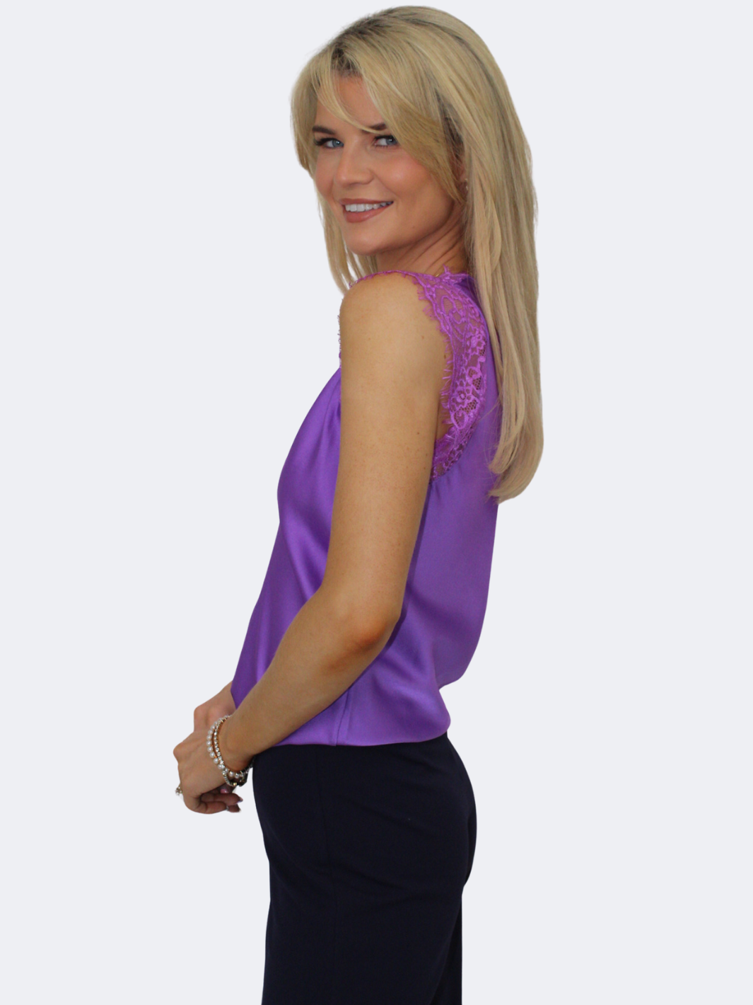 Kate & Pippa Lauren Lace Cami Top In Purple-Nicola Ross