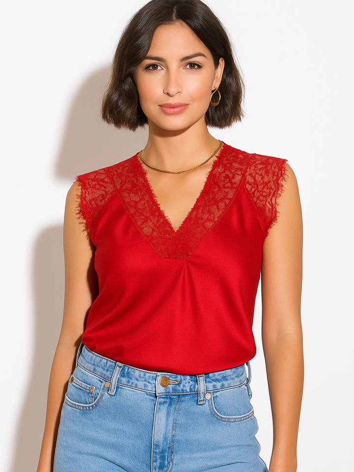 Kate & Pippa Lauren Lace Cami Top In Red-Nicola Ross