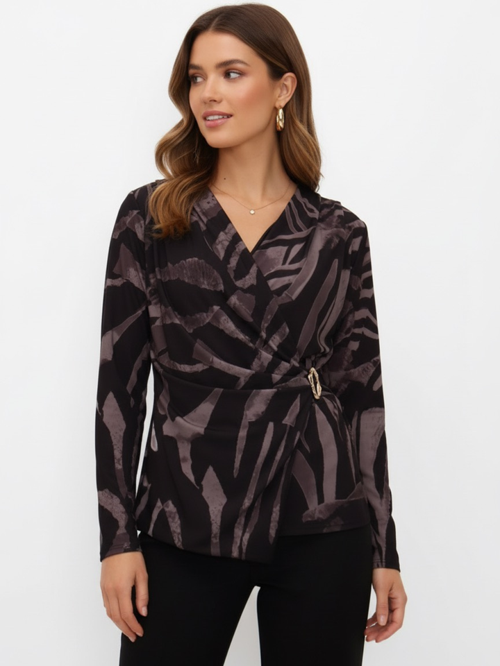 Kate & Pippa Lea Top In Grey Print-Nicola Ross