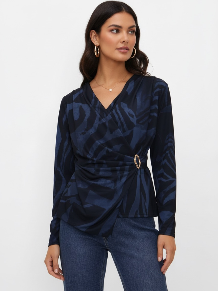 Kate & Pippa Lea Top In Navy Print-Nicola Ross