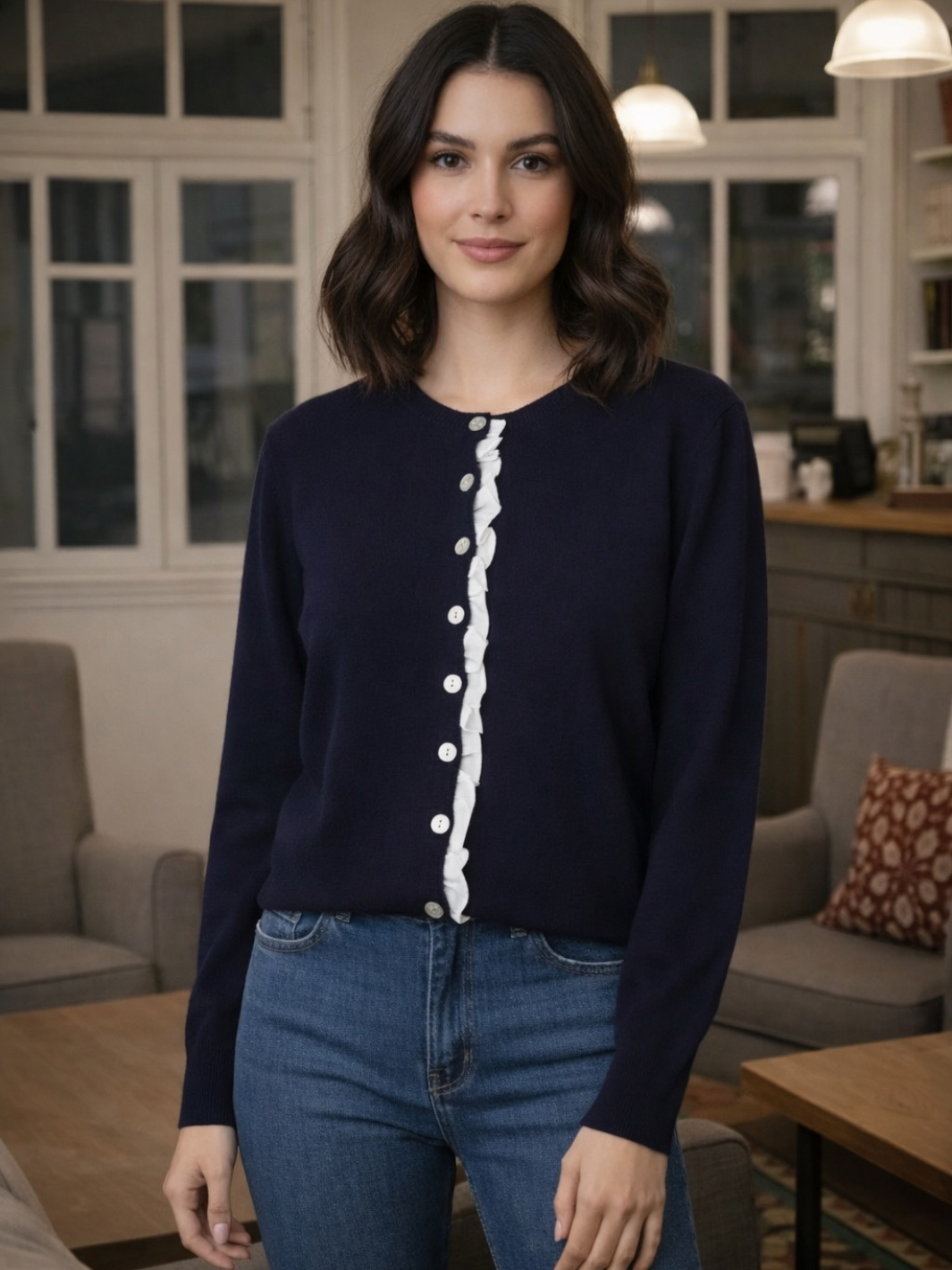 Kate & Pippa Lilah Cardigan In Navy-Nicola Ross