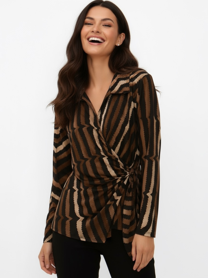 Kate & Pippa Lisa Top In Brown Print-Nicola Ross