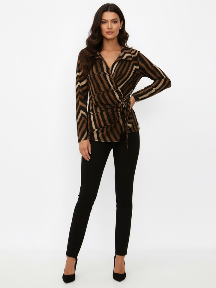 Kate & Pippa Lisa Top In Brown Print-Nicola Ross
