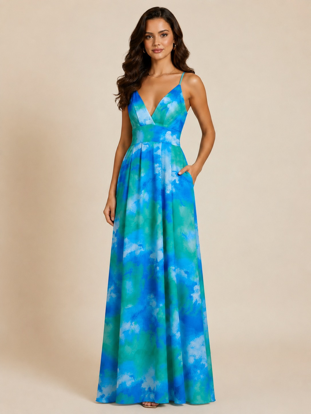 Kate & Pippa Lola Maxi Dress In Blue/Green-Occasion Wear-Guest of the wedding-Nicola Ross