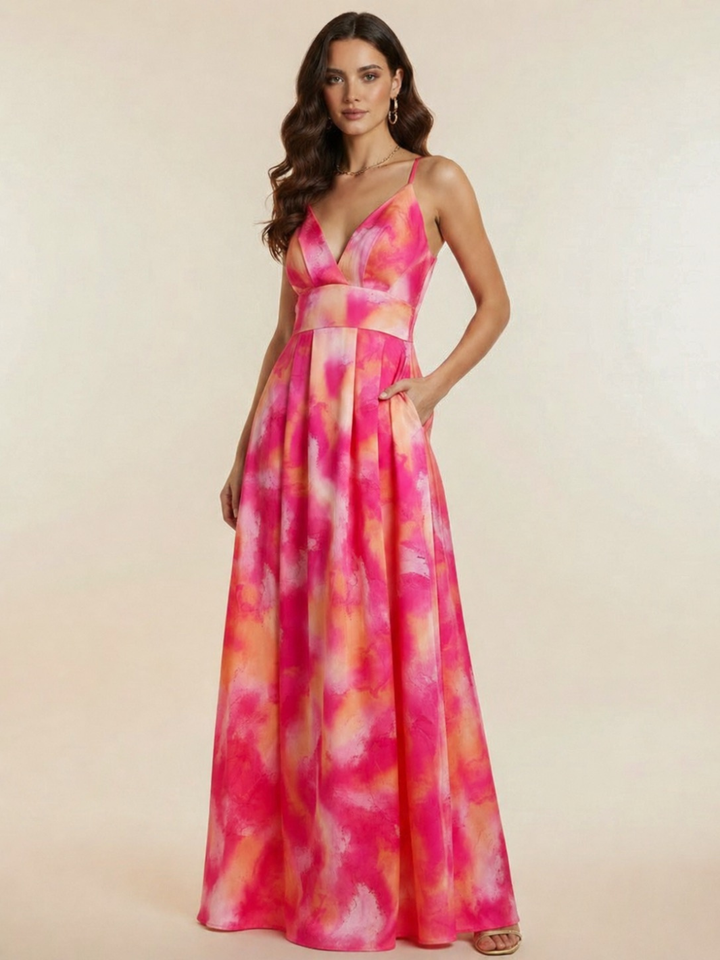 Kate & Pippa Lola Maxi Dress In Pink/Orange-Occasion Wear-Guest of the wedding-Nicola Ross