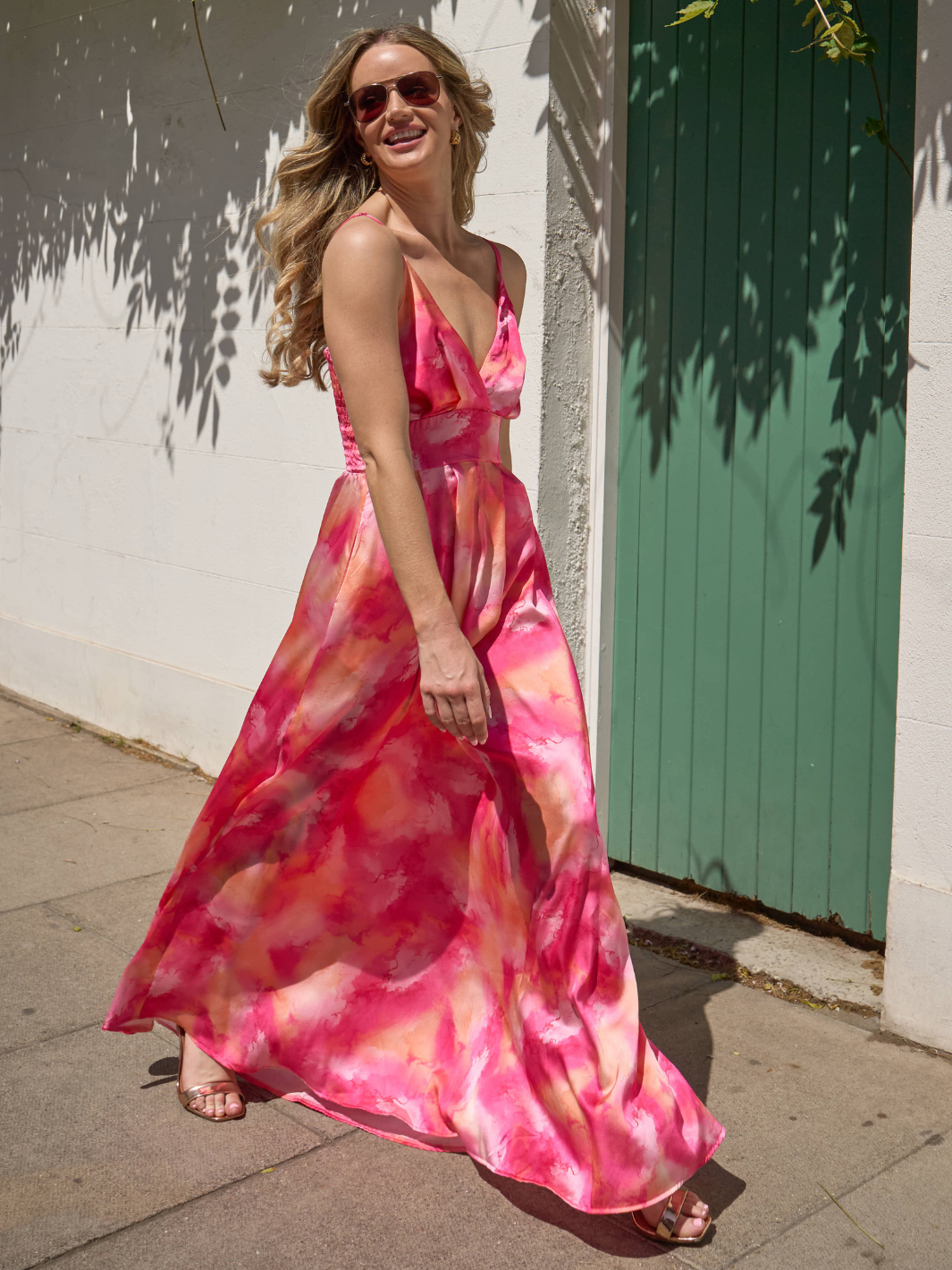 Kate & Pippa Lola Maxi Dress In Pink/Orange-Occasion Wear-Guest of the wedding-Nicola Ross