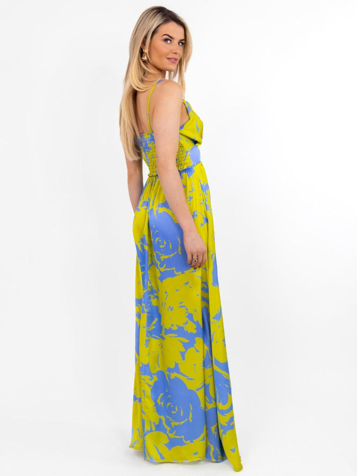 Kate & Pippa Lola Maxi Dress In Sky Blue / Yellow Floral Print-Nicola Ross