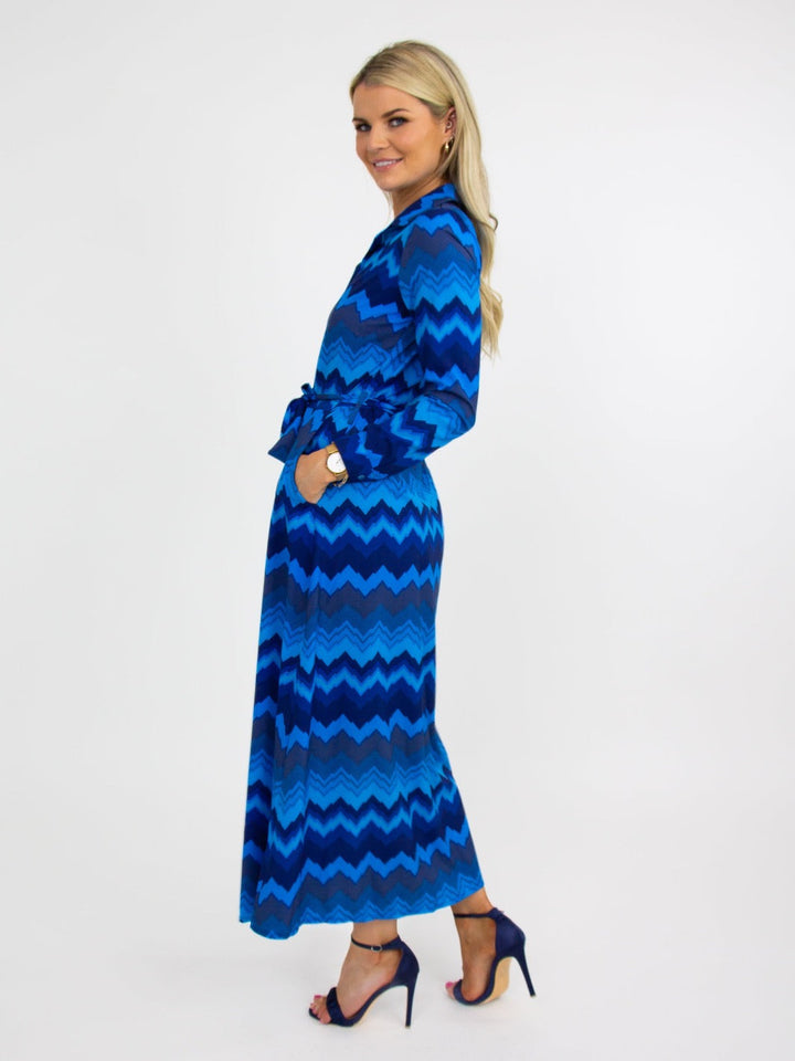 Kate & Pippa Luca Shirt Dress In Blue/Royal Chevron-Nicola Ross