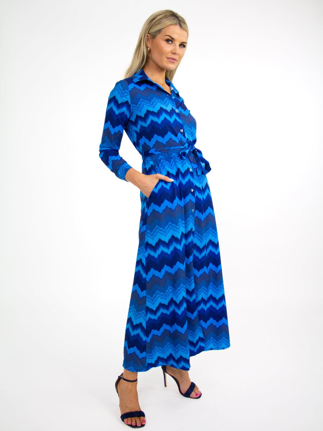 Kate & Pippa Luca Shirt Dress In Blue/Royal Chevron-Nicola Ross