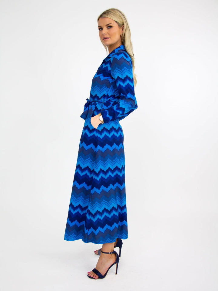 Kate & Pippa Luca Shirt Dress In Blue/Royal Chevron-Nicola Ross