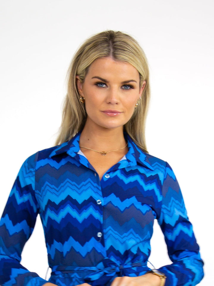 Kate & Pippa Luca Shirt Dress In Blue/Royal Chevron-Nicola Ross