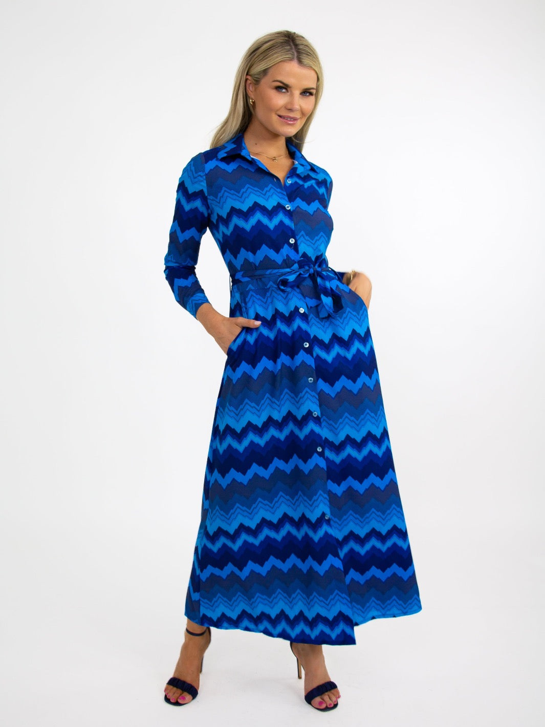 Kate & Pippa Luca Shirt Dress In Blue/Royal Chevron-Nicola Ross