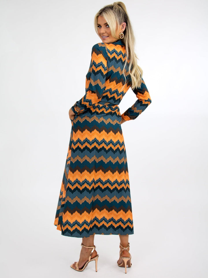 Kate & Pippa Luca Shirt Dress In Green/Orange Chevron-Nicola Ross