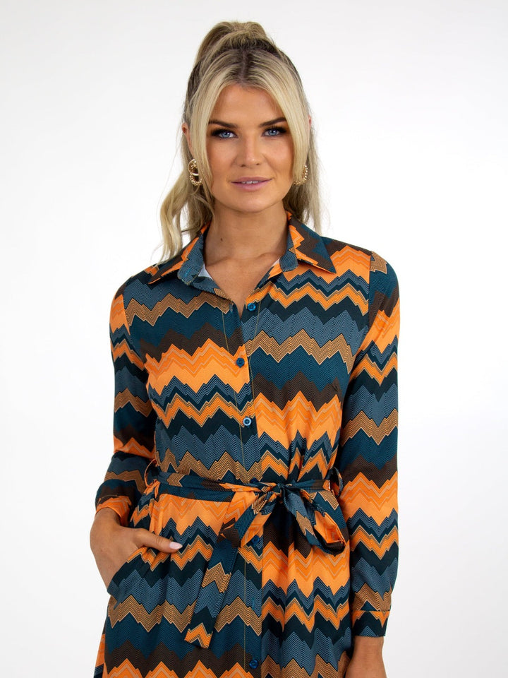 Kate & Pippa Luca Shirt Dress In Green/Orange Chevron-Nicola Ross