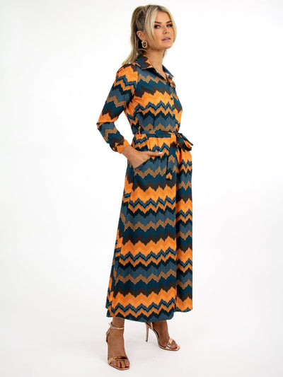 Kate & Pippa Luca Shirt Dress In Green/Orange Chevron-Nicola Ross