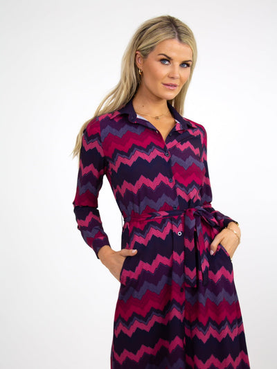 Kate & Pippa Luca Shirt Dress In Magenta/Plum Chevron-Nicola Ross