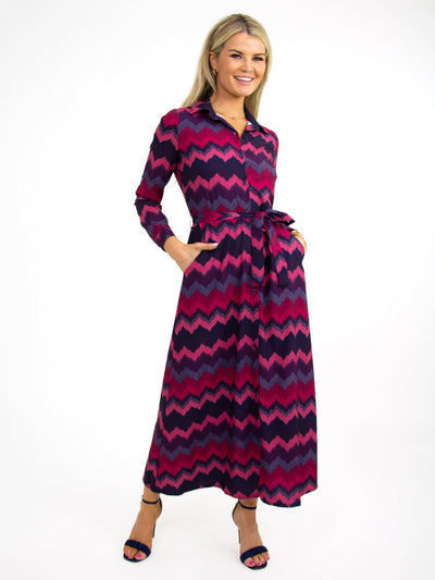 Kate & Pippa Luca Shirt Dress In Magenta/Plum Chevron-Nicola Ross