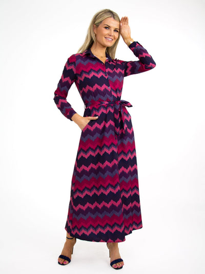 Kate & Pippa Luca Shirt Dress In Magenta/Plum Chevron-Nicola Ross