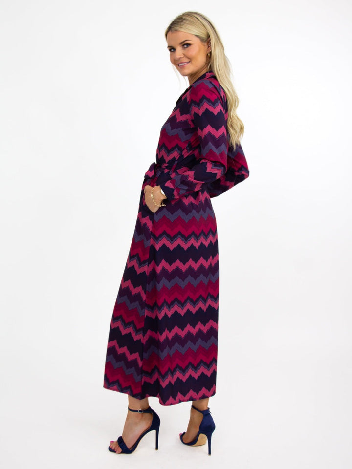 Kate & Pippa Luca Shirt Dress In Magenta/Plum Chevron-Nicola Ross