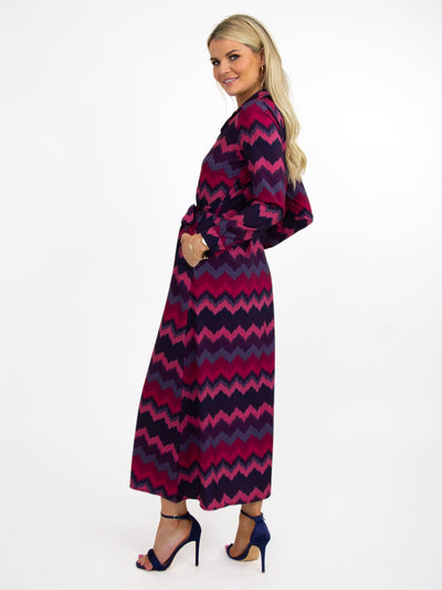 Kate & Pippa Luca Shirt Dress In Magenta/Plum Chevron-Nicola Ross